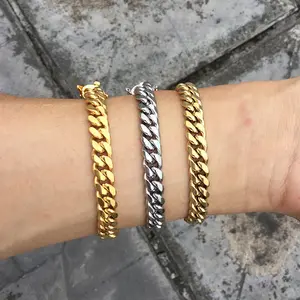 Großhandel Hip-Hop-Schmuck 14k 18k vergoldet Edelstahl kubanisches Link-Armband