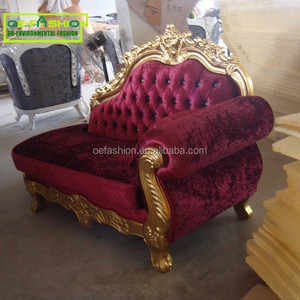 OE-FASHION Factory Price Gold Wooden Frame Classic Red Velvet Chaise, Classic Chaise Lounge