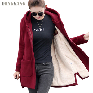Giacca in <span class=keywords><strong>pile</strong></span> da <span class=keywords><strong>donna</strong></span> TONGYANG autunno inverno cappotti lunghi con cappuccio da <span class=keywords><strong>donna</strong></span> capispalla caldi e spessi Slim Fit giacche con cappuccio - Product Image 1
