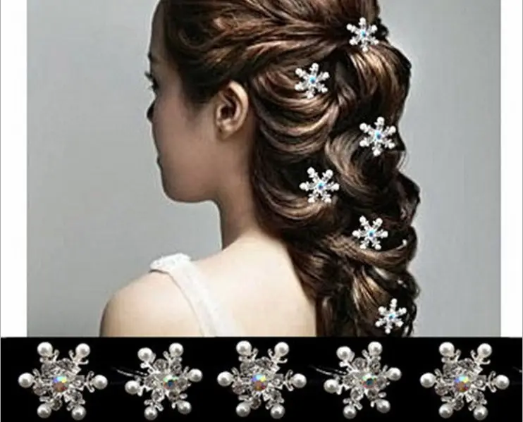 Wedding U-shaped Bridal Hair Clip,Crystal&pearl Snowflake Hairpin,Movie Frozen Hair Jewelry Accessory