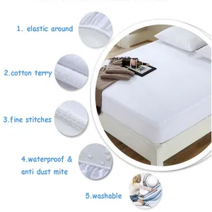 Stock 50% Off Cotton Terry Waterproof Fitted Style Mattress Protector Cover Breathable Noiseless