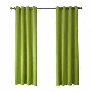 欧洲绿色绒面革织物窗帘客厅卧室纯色索环顶部窗帘遮光窗户面板批发