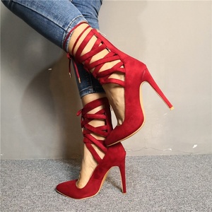 Terciopelo tacón alto puntiagudo banquete <span class=keywords><strong>pasarela</strong></span> correa cruzada mujeres bombas <span class=keywords><strong>zapatos</strong></span> - Product Image 2