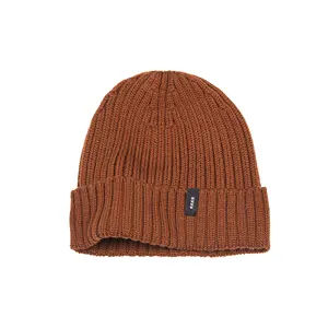 Winter Effen Kleur Custom Tag Acryl Visser Beanie Kabel Knit Beanie Hat