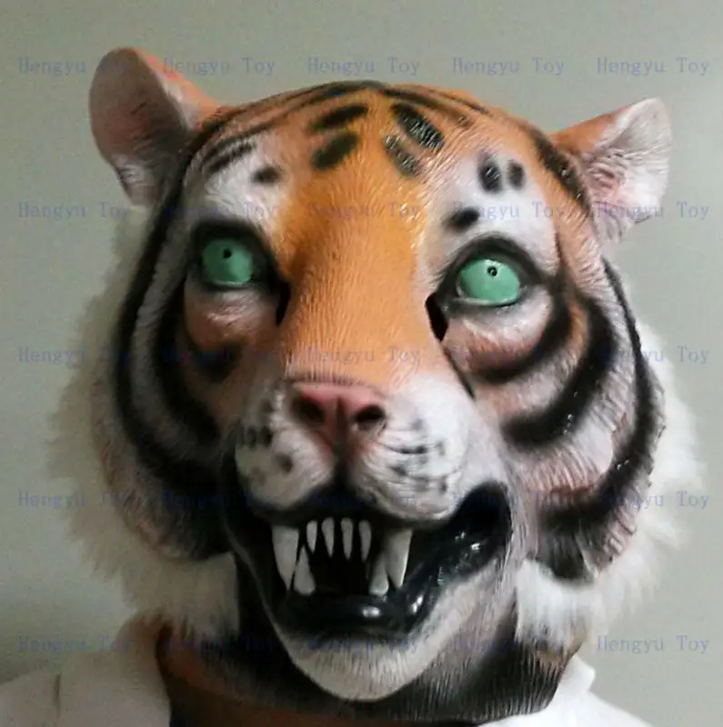 Fantasia do tigre-e-animal: um tamanho ajuste a maioria da pelúcia branco e realista máscara de tigre