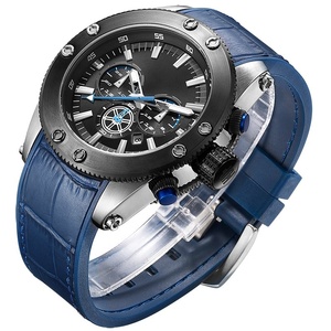 Orologio da Polso Cronografo al Quarzo da Uomo con Data e Display <span class=keywords><strong>24</strong></span> <span class=keywords><strong>Ore</strong></span>, Cinturino in Pelle Blu, Multifunzione Sportivo - Product Image 2