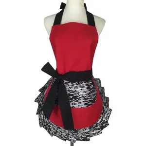 Lovely Fashion Kitchen Aprons Women Girl Cupcake Shop Frilly Apron with Pocket