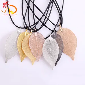 China sale OEM quality beautiful gold plated real leaves necklace