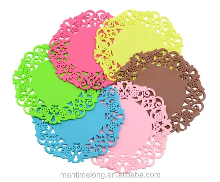 Drink Coasters Creative Household Supplies Round Silicone Lace Cup Pad Translucent Hollow Lace Coasters Silica Gel Pad