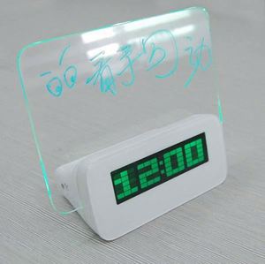 Sáng nhắc nhở ánh sáng màu xanh Led huỳnh quang Scribble viết tin nhắn Memo Board kỹ thuật số Đồng hồ báo thức với 4 cổng USB - Product Image 2