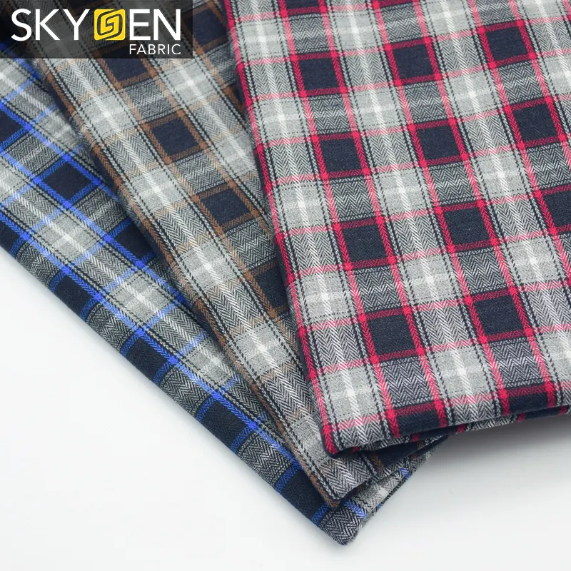 China fornecedores 100 algodão herringbone flanela fio dyed xadrez tecidos para camisa