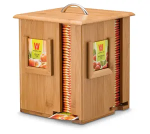 Tea Display Box Bamboo Storage Organizer, 4 Compartment Wooden Tea bag Holder