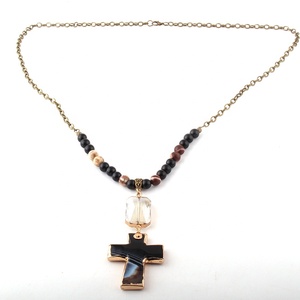 Collana con ciondolo a forma di pietra gemma in bronzo con catena di cristallo turchese e cristallo all'ingrosso gioielli etnici personalizzati da 8mm - Product Image 5