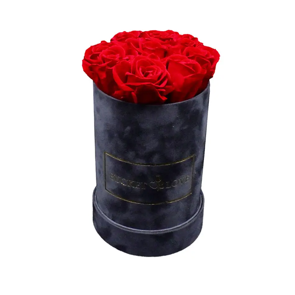 Porta flores de veludo em forma redonda, embalagem para joias de veludo/caixa de camurça para rosas/veludo