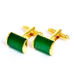Elegante gatti occhi gemelli 18 k placcato oro gemelli di alta qualità degli uomini dei monili - Product Image 3