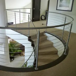 Indoor Frameless Plexiglass Stair Stainless Steel Pipe/PVC Wooden Staircase Handrail Design