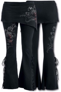 YSMARKET S-5XL kadınlar 2 in 1 Boot kesim tayt artı boyutu mikro eğimli etek pantolon gotik Punk Lace up Bell alt tayt E22045 - Product Image 4