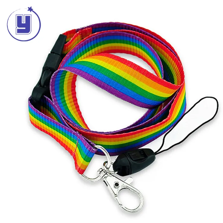 Custom Polyester Beautiful Rainbow Lanyard With Heat Transfer Logo