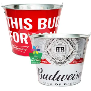 Metal Galvanized Beer Bucket Customized Embossed Logo 5L Beverage Tub Party Bar