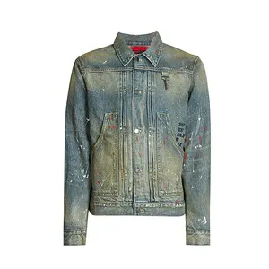 Winter design high quality mens denim jackets boys oil paint clothes for men demin Jean coats