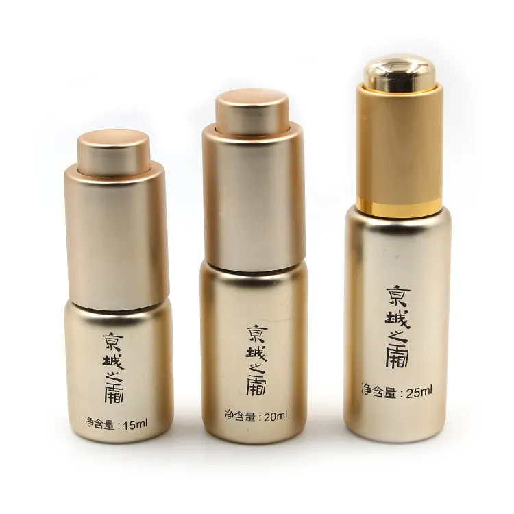 Großhandel Hautpflege verpackung elegante 15ml 20ml 25ml matte Gold Tropf flasche