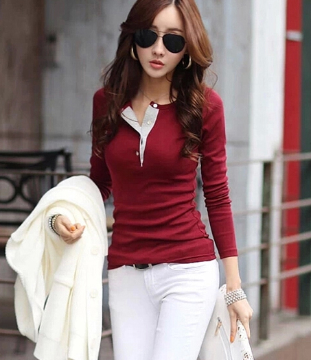 Polera Cuello V Dama Gildan