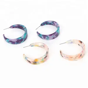 Fashion modern multi color round geometric pattern fancy girls acetate plate earrings wedding birthday gift ladies earrings