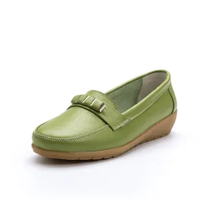 Mocasines de cuero para mujer, mocasines planos, color marrón y azul, oem, novedad de 2019