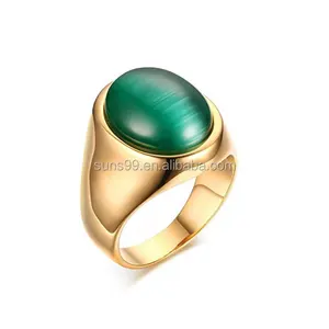 18 k 150 Gouden Ring Mannen Retro Moderne Hoge Gepolijst Rvs Kunstmatige Opaal Ring Vergulde