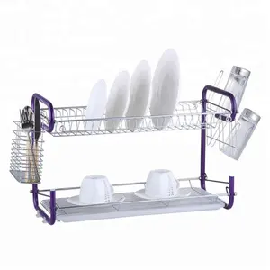 2 Compartment Dish Rack (Purple Tube & Pink Layer)
