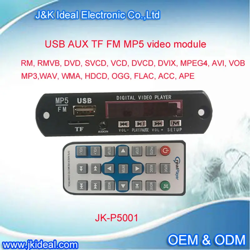 JK-P5001 MP5 decodificador de vídeo mp4 player de rádio fm USB av out