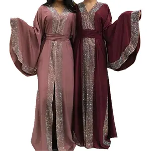 Moda luxo mulheres muçulmanas abaya dubai abaya vestido frente aberta pesadas pedras