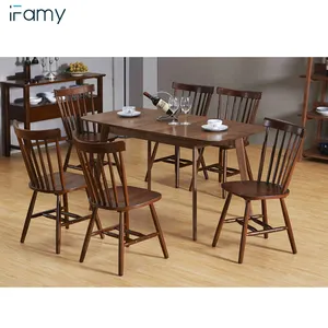 Ceviz rengi yemek odası takımı modern yemek masası 6 Windsor sandalye