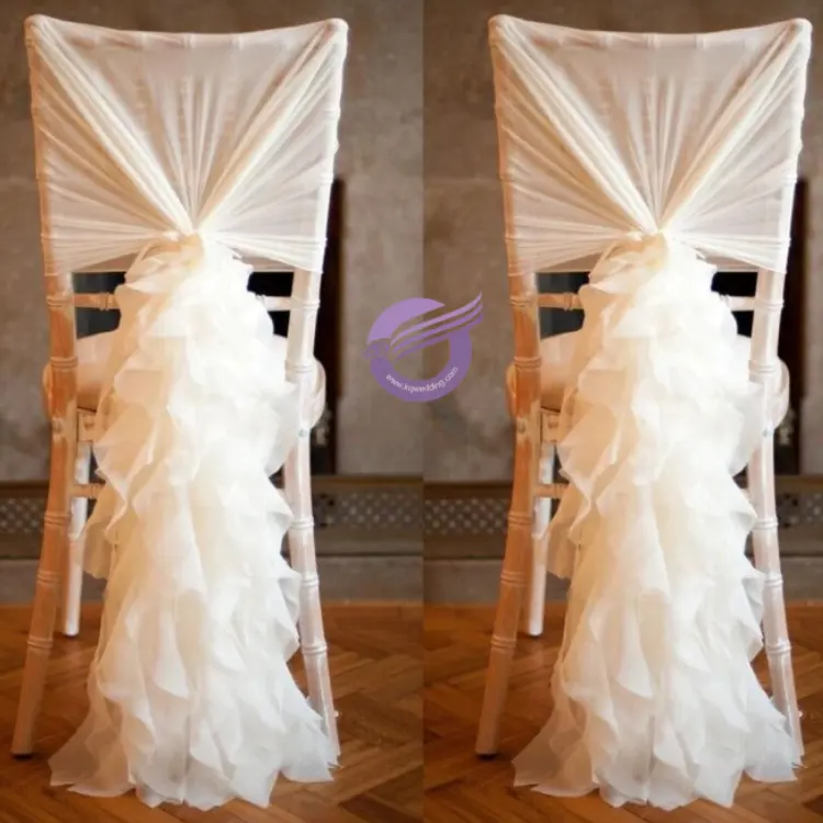 19869 Wedding decoration Curly willow chiffon chair covers for plastic chairs