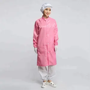 OEM 5mm धारी पॉलिएस्टर Cleanroom उपयोग विरोधी स्थैतिक coverall विरोधी स्थैतिक ESD प्रयोगशाला कोट