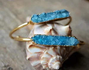 Blue Natural Stone Bracelet Colorful Druzy Stone Bar Cuff Bangle