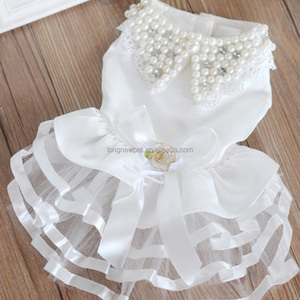 White Pearl Collar Brautkleider Kleid <span class=keywords><strong>Doggie</strong></span> Kleidung Pet Coat für Hund - Product Image 2