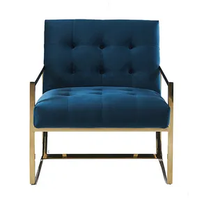 中式廉价套装扶手椅不锈钢金银天鹅绒布艺客厅沙发椅