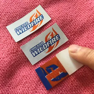 Wholesale adhesive iron on woven label,woven clothing label with glue backing