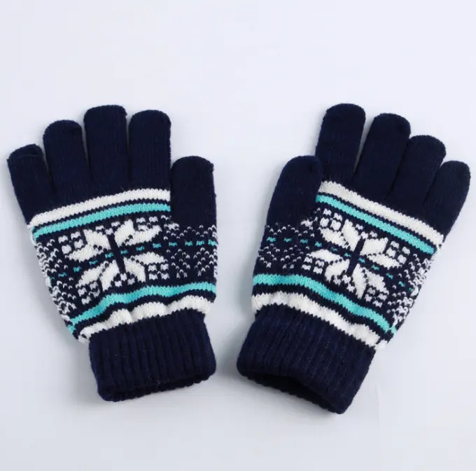Gants d'hiver élégants, motif Jacquard en acrylique, tricoté avec Logo, pour femmes, 100%