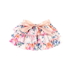 Boutique Baby Rock Drei Rüschen Big Bow Cute Shorts mit Blumen drucken Kleid