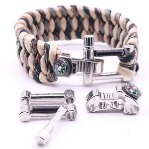 3 in 1 Paracord Outdoor Bracelet Fire Starter Compass Metal Clasp