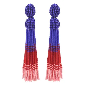 Lange Zaad Kralen Kwastje Stud Oorbellen Handgemaakte Fringe Bohemian Kralen Dangle Earring Trending Verklaring Earring