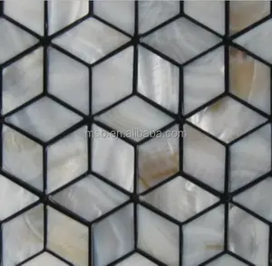 Preto losango branco ostra natural shell mosaic tile grouted