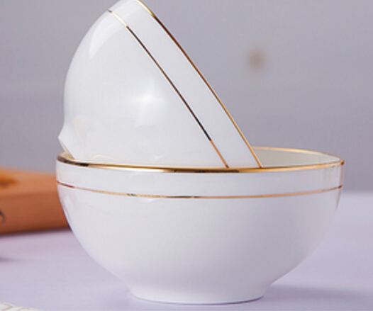 White porcelain bowl set ,Porcelain rice bowls with Gold rim