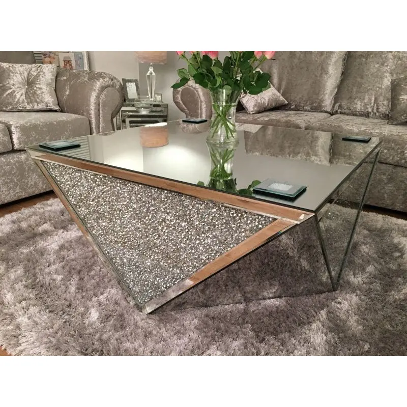 Directe Verkoop Luxe Verpletterd Diamant Vierkante Gespiegeld Salontafel Centrum Theetafel Voor Woonkamer