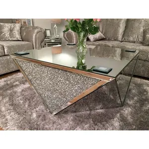 Mesa de centro con espejo cuadrado de diamante aplastado para sala de estar, mesa de centro de lujo, venta directa
