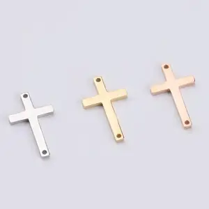 Gold Plated High Polished Stainless Steel 11*18ミリメートルChrist Cross CharmsためDIY Jewelry Bracelet Making