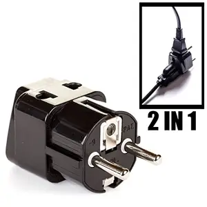 2 in 1 European 2 pin round pin plug to US UK AUS travel adapter 110V to 220V