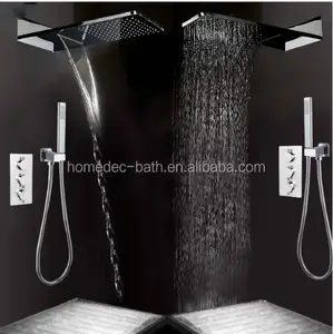 浴室淋浴套装 550 * 250毫米豪华淋浴头天花板安装降雨量恒温 6 按摩喷射体